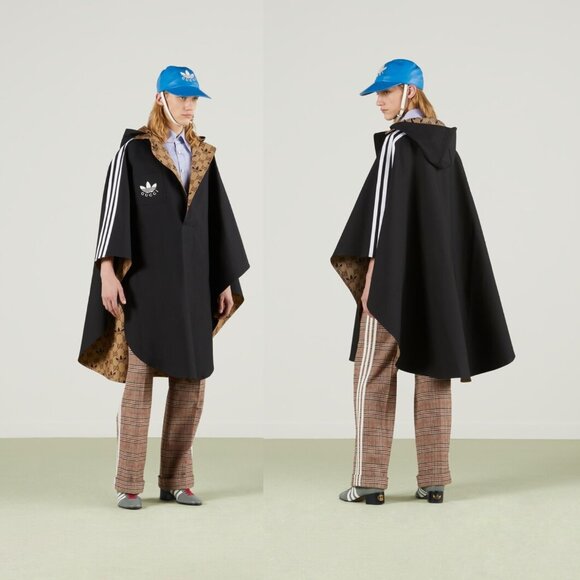 GUCCI ADIDAS X CAPE COAT TREFOIL G LOGO REVERSIBLE HOODED UNISEX PONCHO sz M - Picture 2 of 16